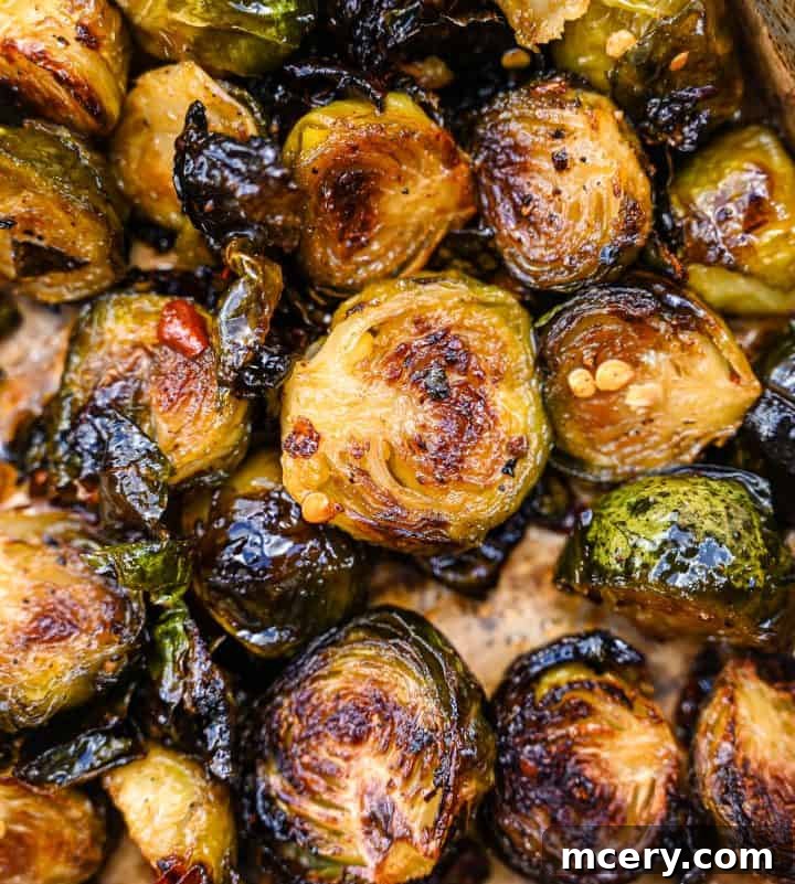 Beautifully caramelized Hot Honey Brussels Sprouts