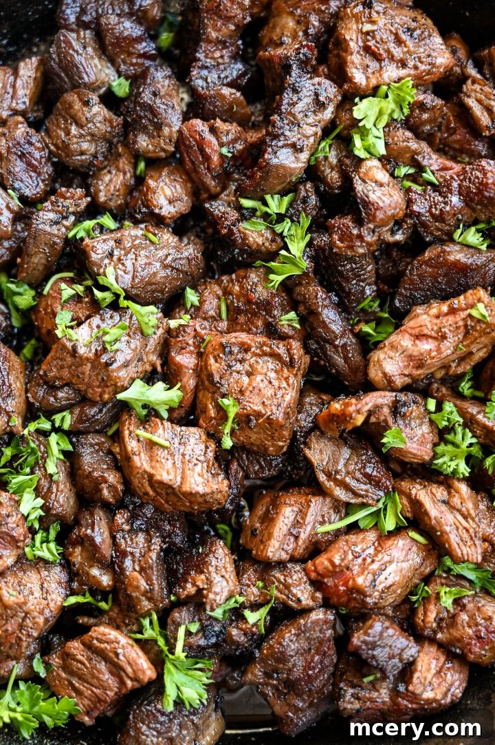 Juicy Garlic Butter Steak Bites with Crispy Parmesan Potatoes 2 garlic steak bites with crispy parmesan roasted potatoes, a quick and delicious family dinner