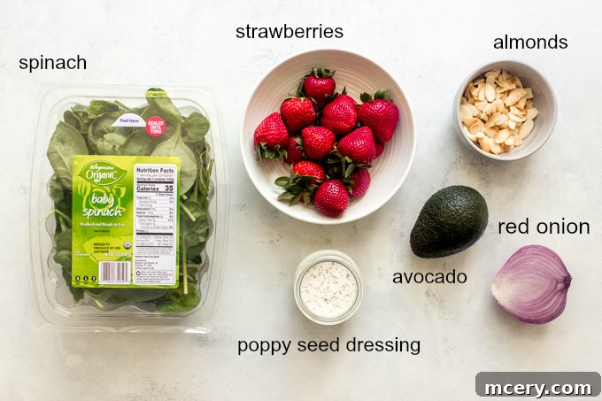 ingredients for strawberry and avocado salad