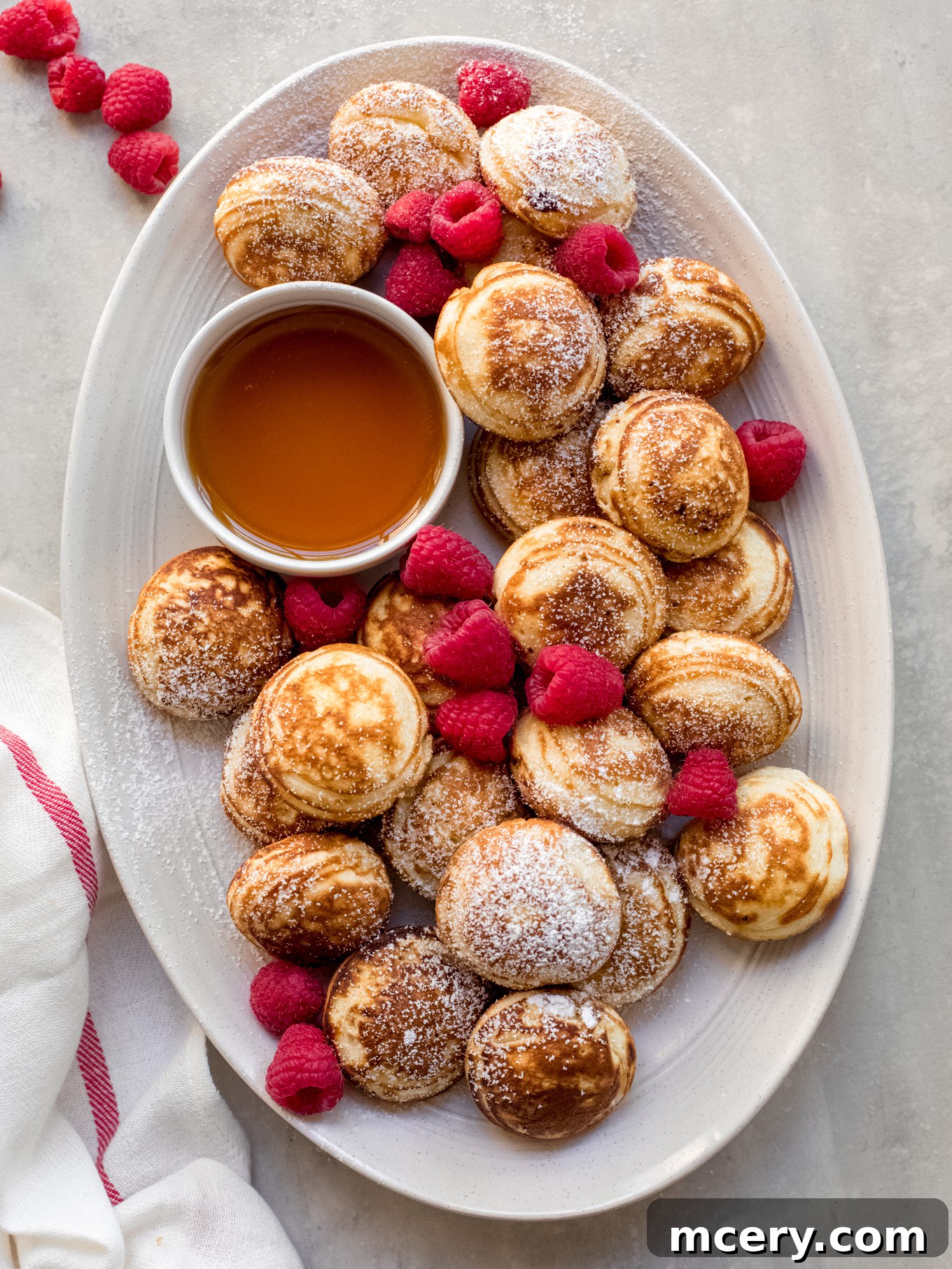 A beautiful close-up of finished Danish pancake balls, ready to be devoured.