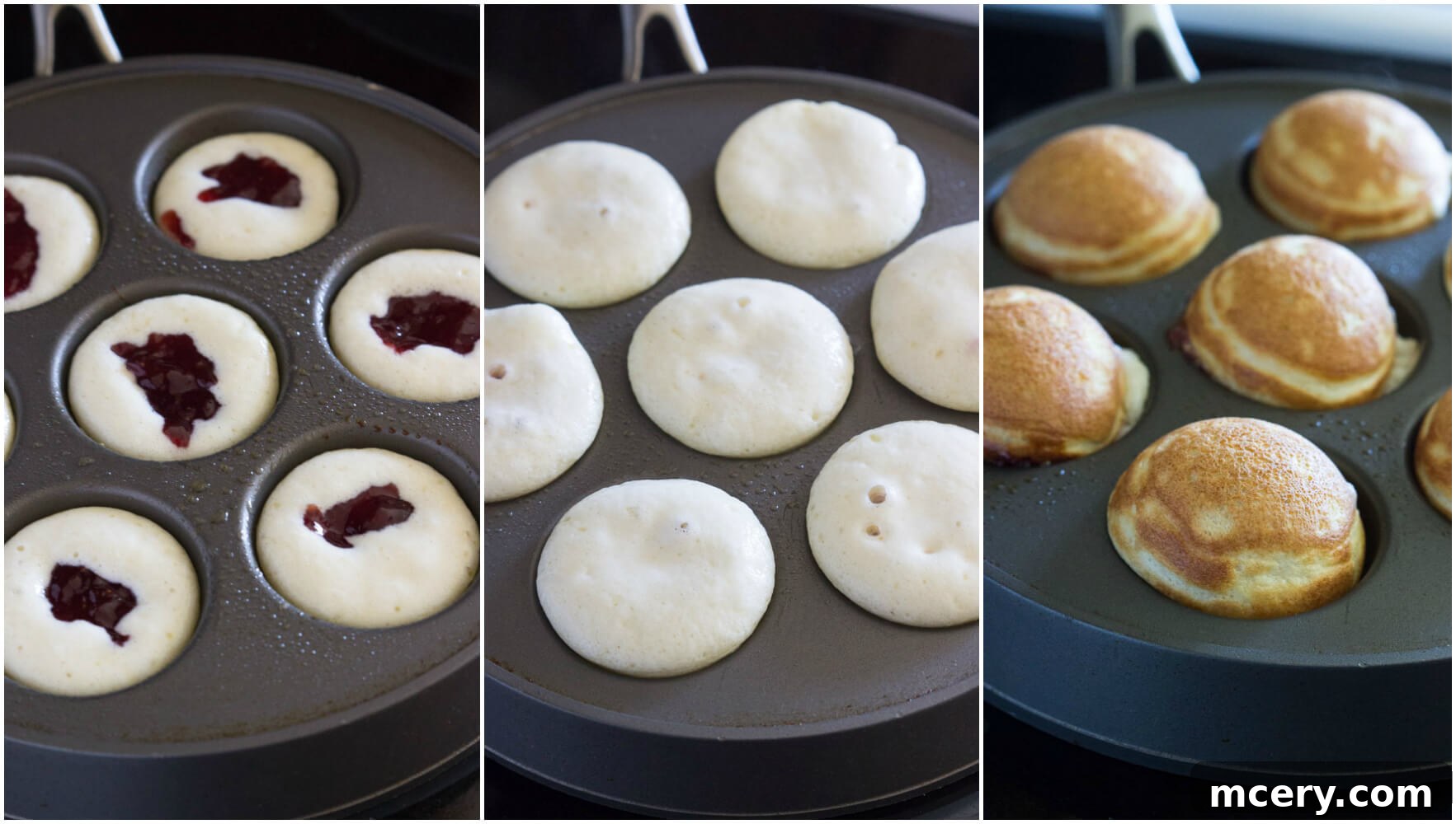 Mini pancakes (ebelskiver) filled with strawberry preserves make the BEST brunch food | littlebroken.com @littlebroken.com