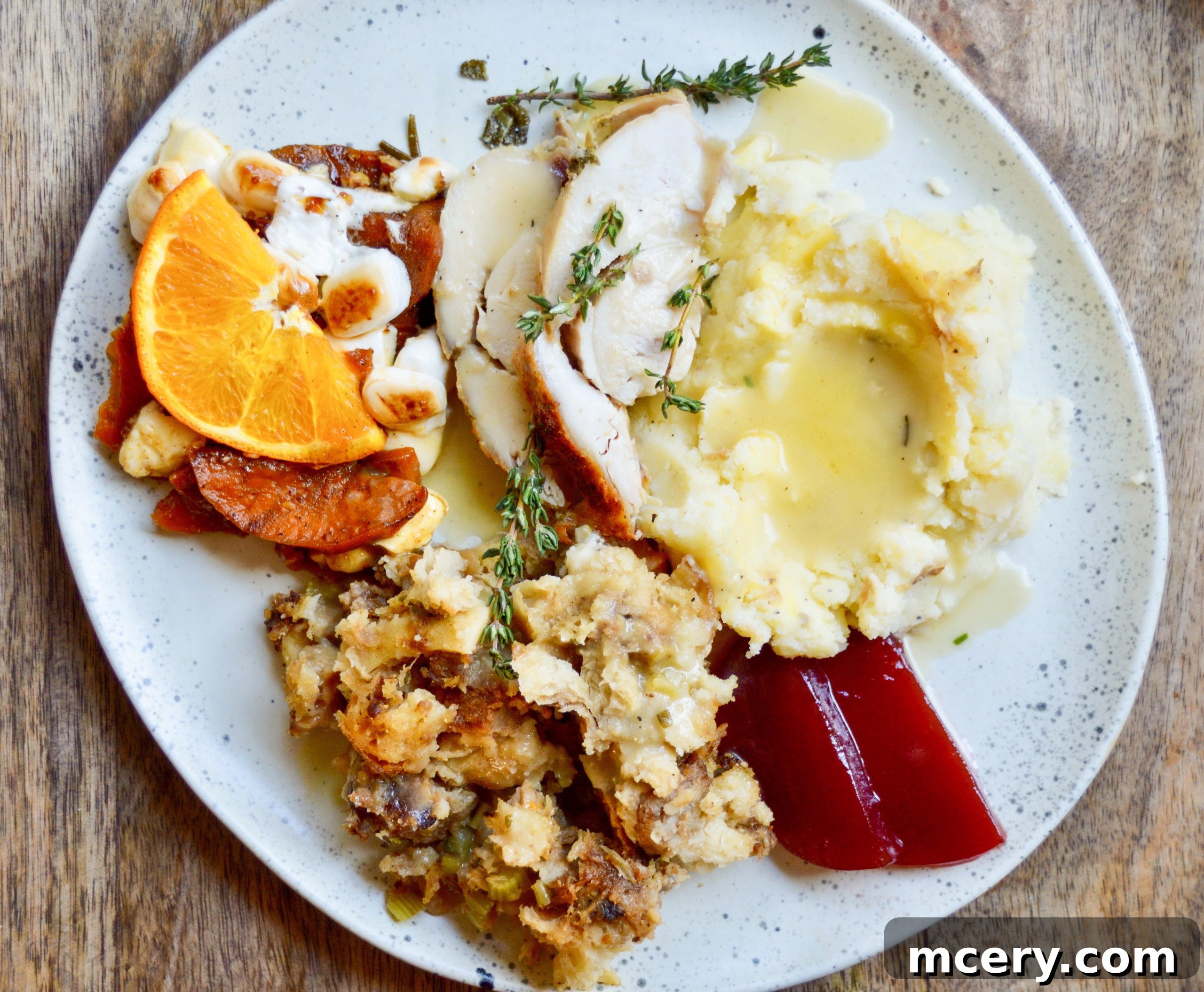 Close-up of a slow cooker turkey breast, showcasing its moist texture and golden skin.
