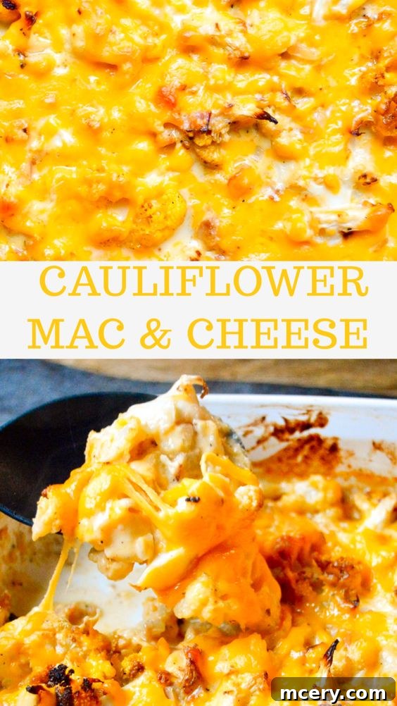 A serving of Cauliflower Mac and Cheese with a spoon, highlighting the creamy texture.
