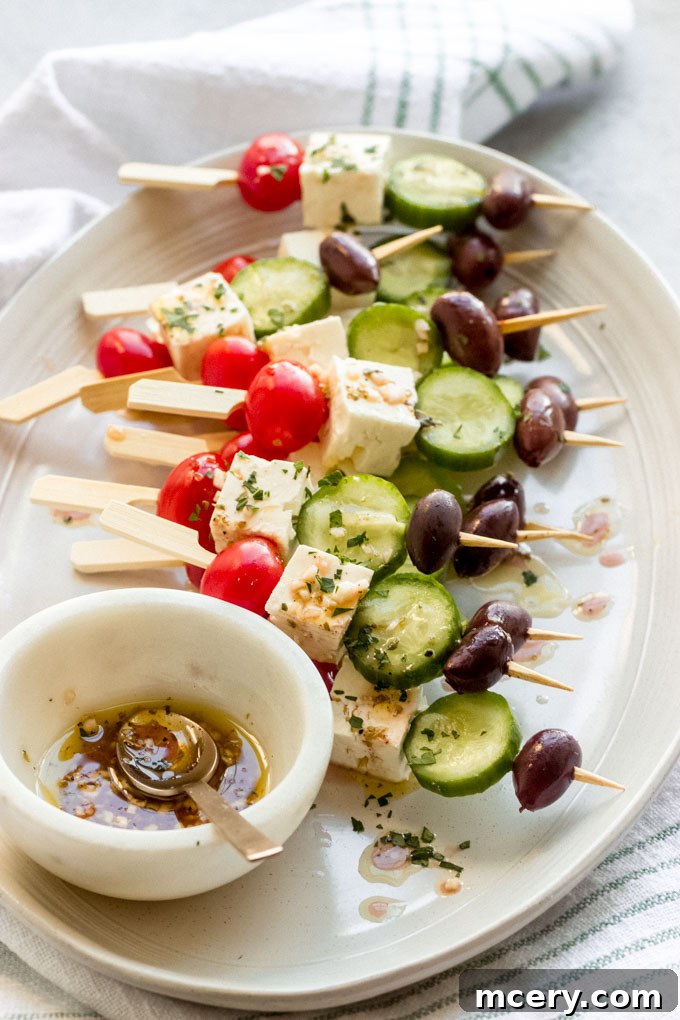 Zesty Greek Skewers 3 salad skewers