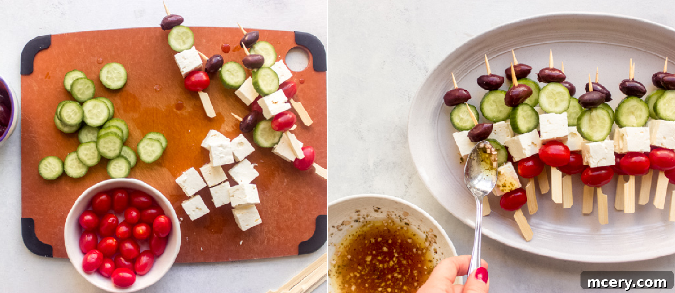 Zesty Greek Skewers 7 assembled greek salad kabobs