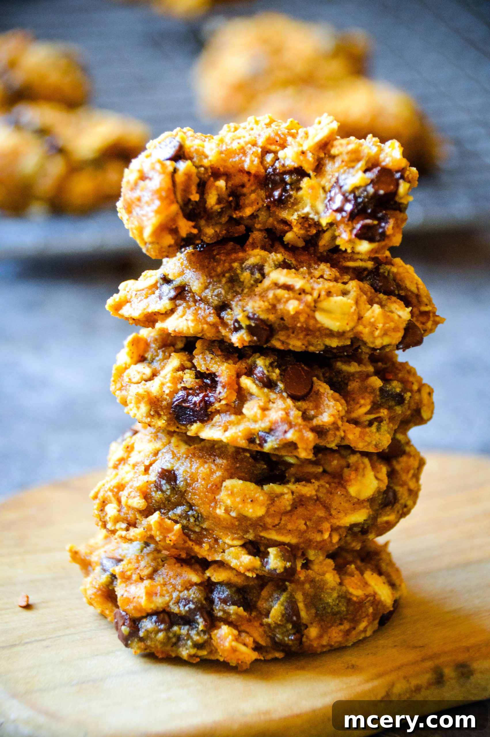 Wholesome Pumpkin Spice Breakfast Bites 2 Delicious pumpkin breakfast cookies with chocolate chips, ready to be eaten for a healthy morning start.