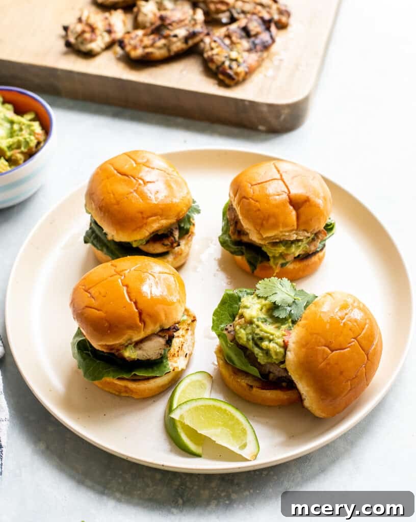 Smoky Grilled Chicken Thigh Sliders 2 Grilled Cilantro Lime Chicken Sliders with Guacamole