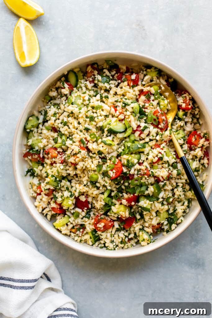 Cauliflower Tabbouleh Salad, a low-carb and refreshing Middle Eastern dish.