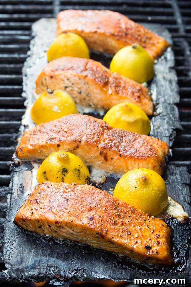 Gourmet Cedar Plank Smoked Salmon 2 lemon salmon on cedar plank.