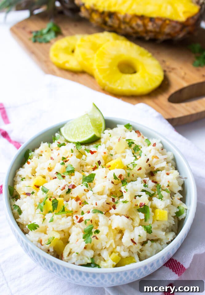 Tropical Pineapple Rice 9 Sweet and spicy rice with crushed pineapple and red pepper flakes, served as an easy and delicious side dish