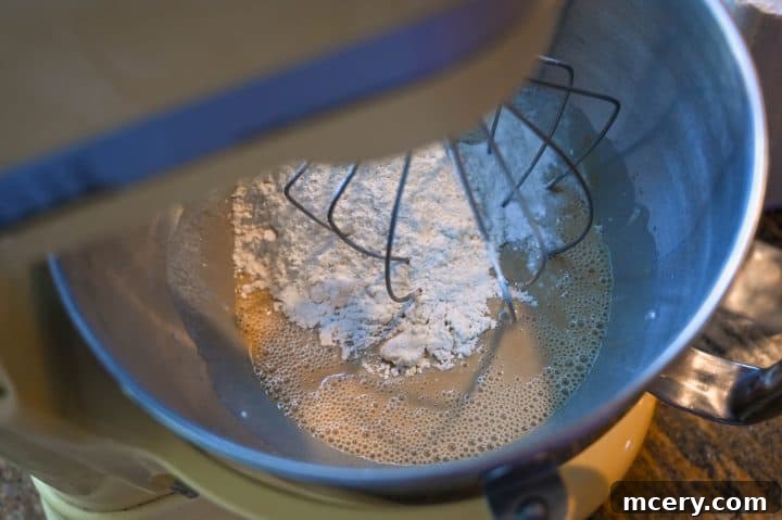 Moist Bakery Style Blueberry Burst Coffee Cake 9 Dry ingredients being folded into the wet batter.