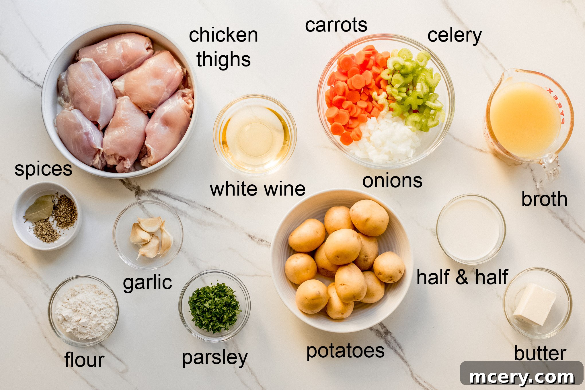 ingredients for creamy chicken stew.
