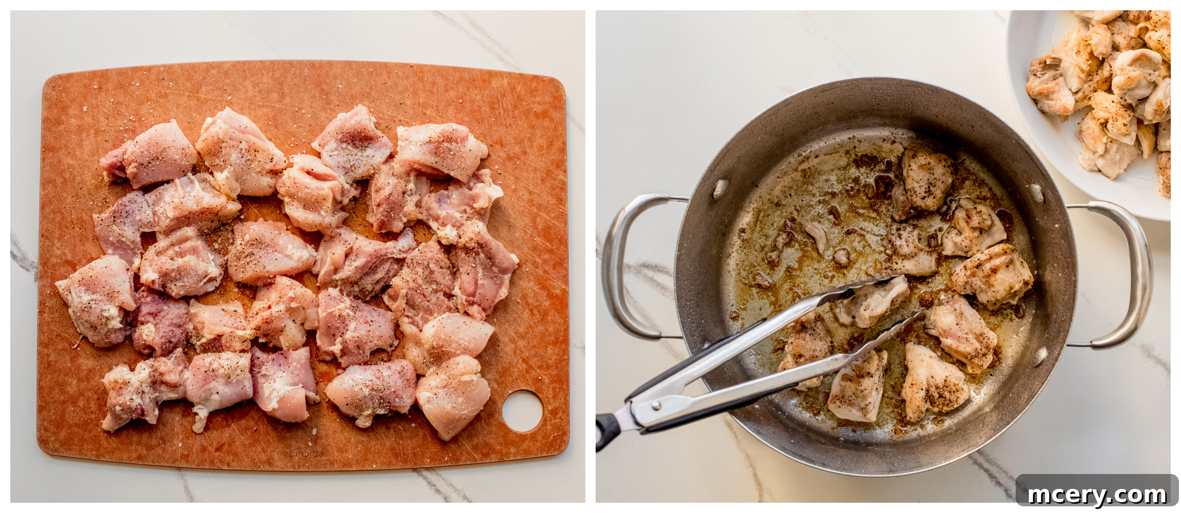 browned chicken thighs in a pot