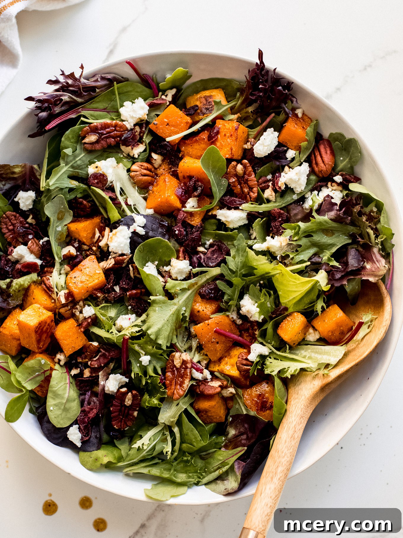 Autumn's Bounty Salad 2 harvest salad with roasted butternut squash, cranberries, pecans, and goat cheese