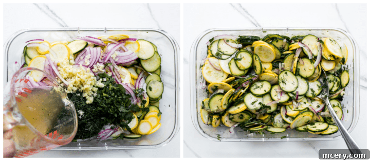 Tossed cold summer squash salad in a bowl