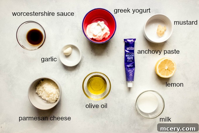 Creamy Greek Yogurt Caesar 3 ingredients for caesar dressing