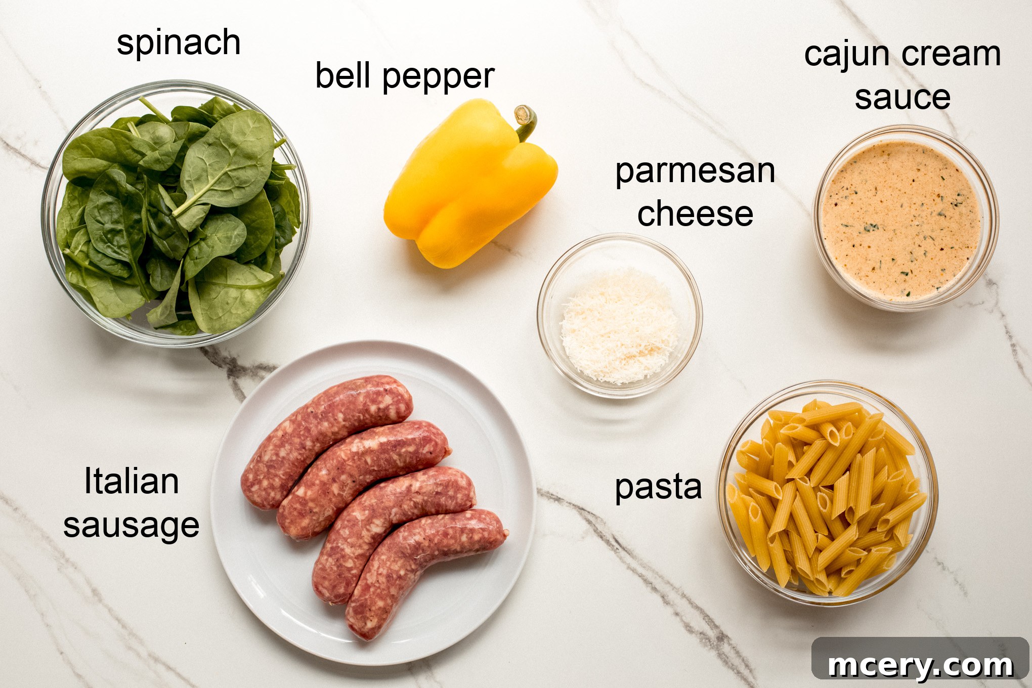 Irresistible Creamy Cajun Sausage Pasta 3 ingredients for creamy cajun sausage pasta.