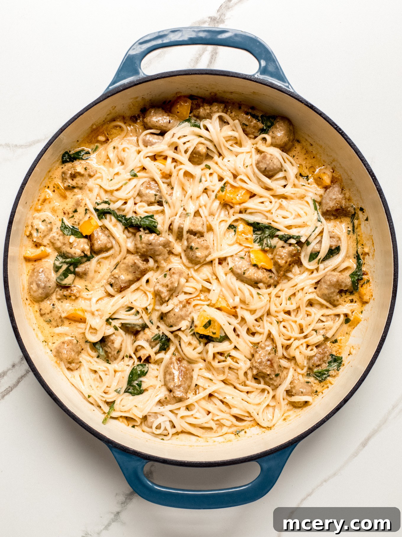 Irresistible Creamy Cajun Sausage Pasta 9 tossed cooked pasta with cooked Italian sausage and cajun cream sauce.