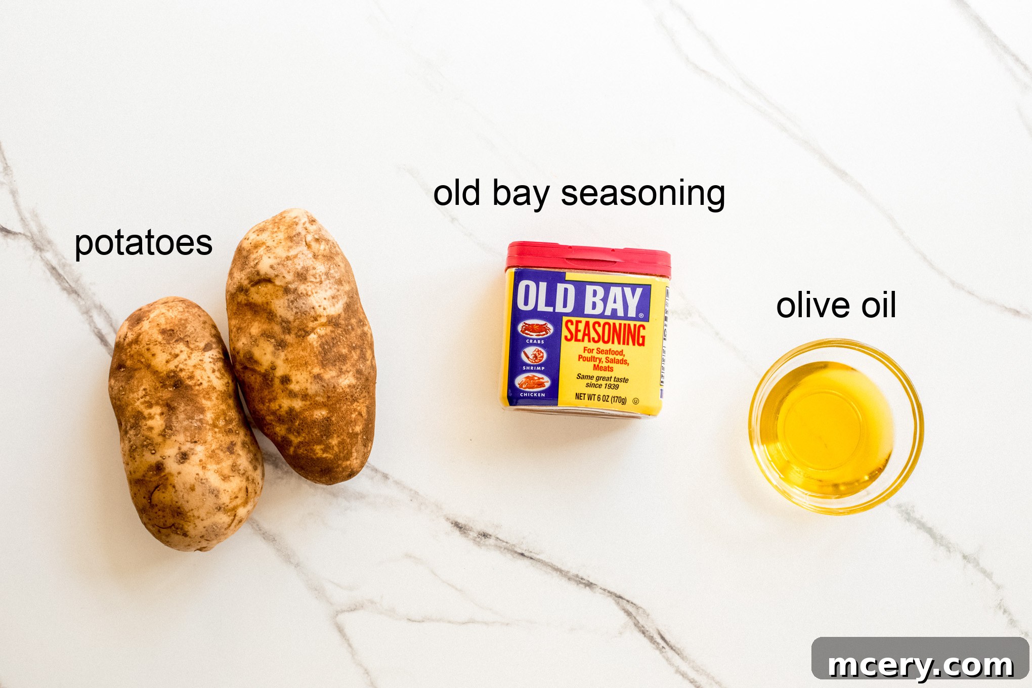 Signature Old Bay Fries 3 ingredients for old bay french fries.