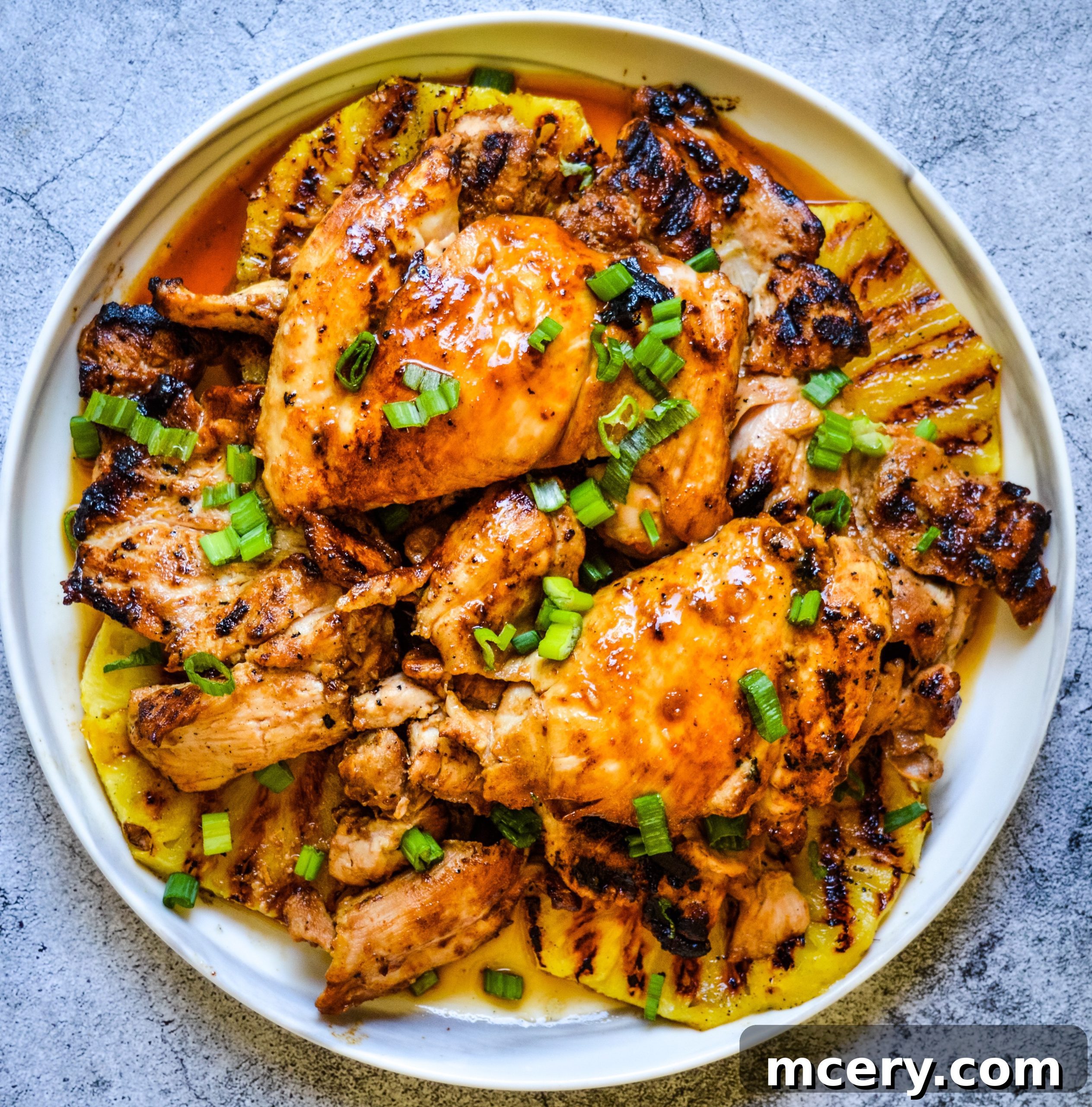 Caramelized Hawaiian BBQ Chicken 2 Huli Huli chicken with grilled pineapple and green onions