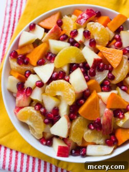 Winter Fruit Salad with Honey Lemon Syrup - healthy, festive and vibrant winter fruit salad with simple 2 ingredient honey syrup. Healthy Thanksgiving fruit