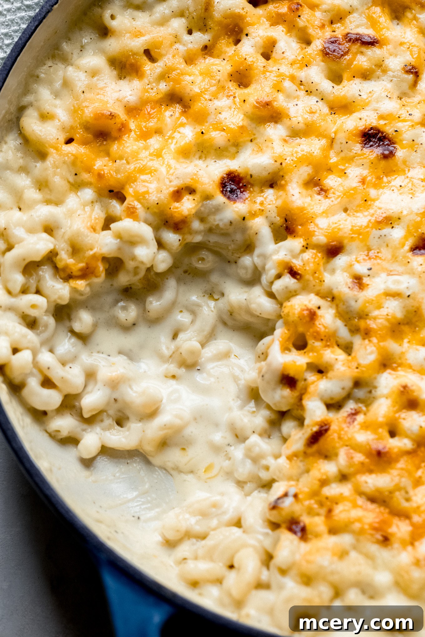 Velvet Smoked Gouda Mac 10 close up baked mac and cheese with gouda.
