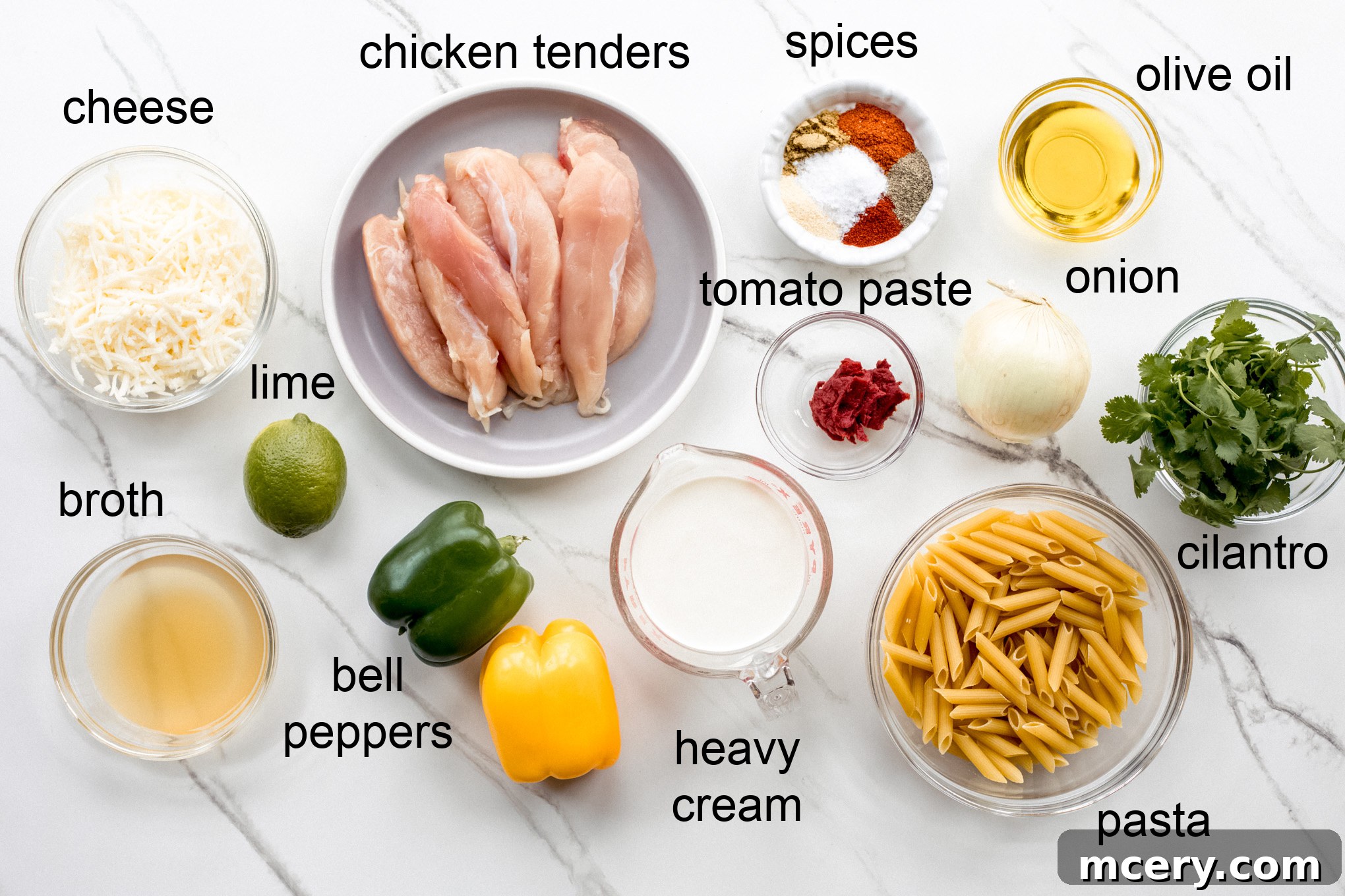 Creamy Chicken Fajita Pasta 3 ingredients for chicken pasta with peppers.