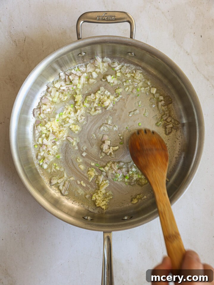 sautéed garlic and shallots in a pan, fragrant and softened.