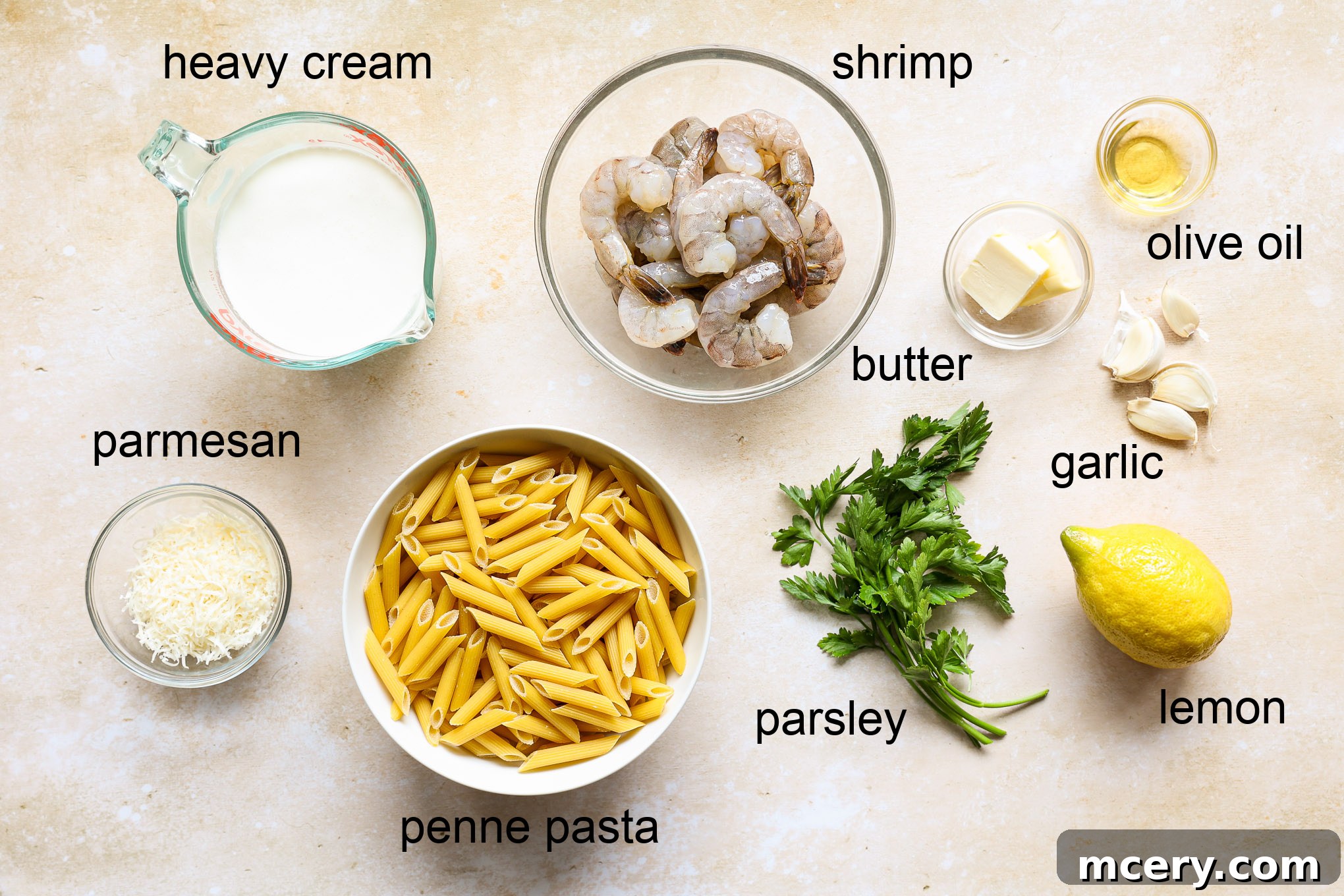 Zesty Lemon Shrimp Pasta 3 ingredients for shrimp lemon pasta.