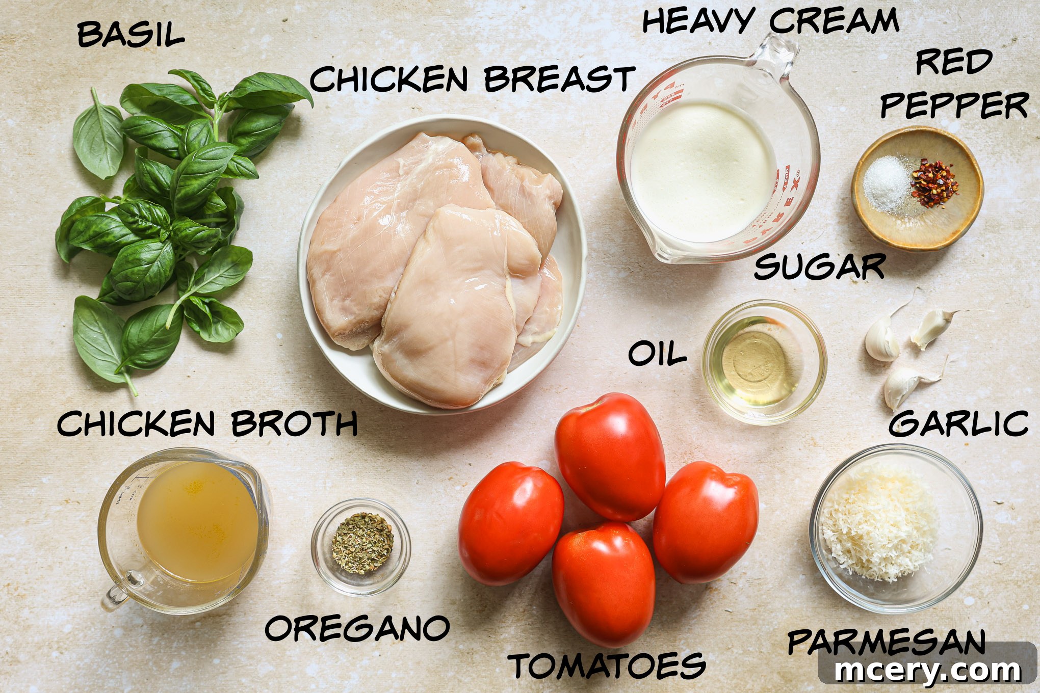 Sun-Kissed Tomato Basil Chicken 3 ingredients for basil chicken recipe.