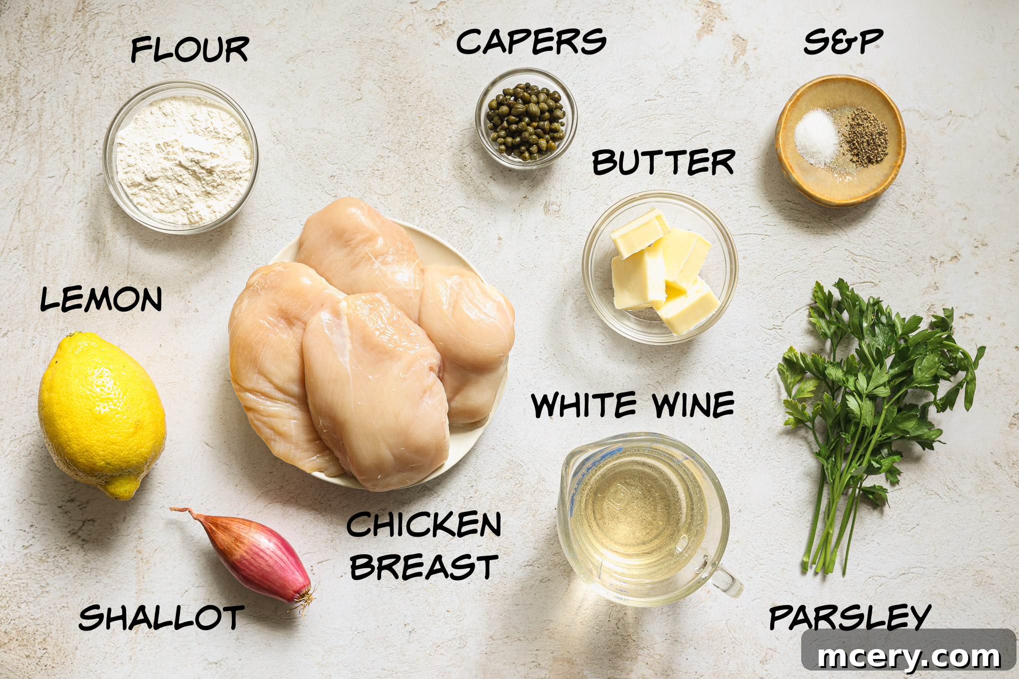 Zesty Lemon Piccata Chicken 3 ingredients for chicken piccata.