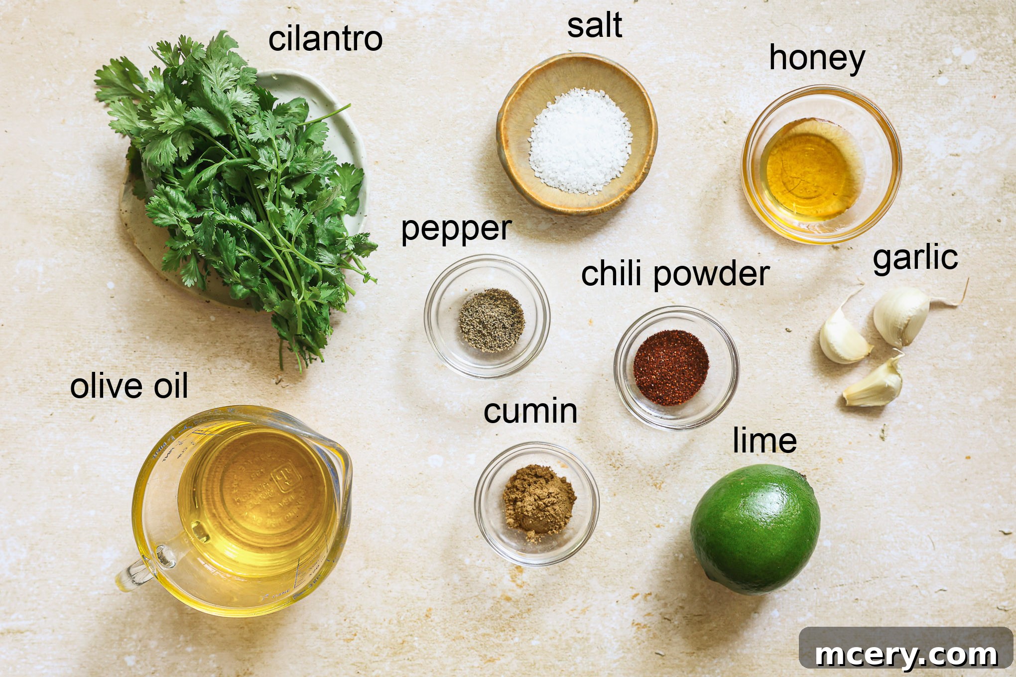 Vibrant Mexican Chicken Marinade 3 A vibrant collection of fresh ingredients for chicken marinade in bowls.
