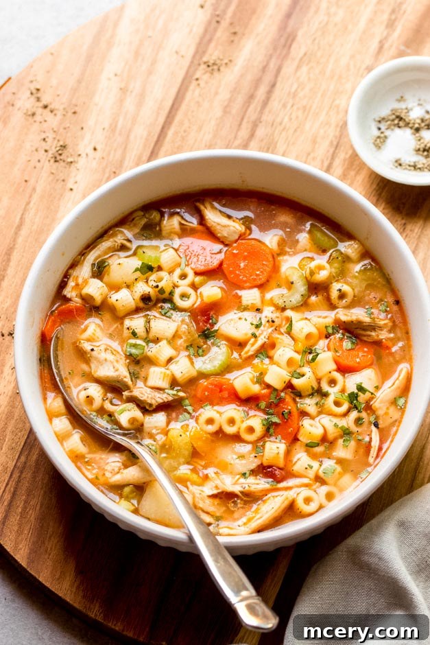 Chicken Soup Inspired by Carrabba's 8 italian chicken noodle soup in white bowl