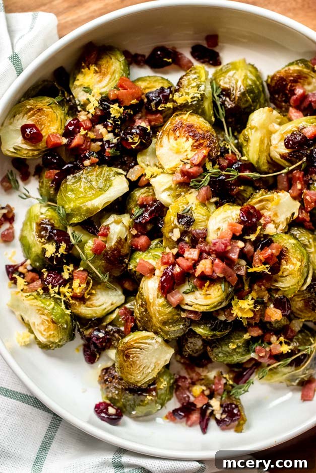 Crispy Prosciutto & Sweet Cranberry Roasted Brussels 3 close up brussel sprouts and prosciutto