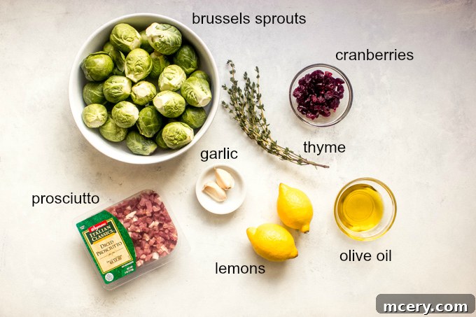 Crispy Prosciutto & Sweet Cranberry Roasted Brussels 4 ingredients for roasted brussels sprouts with prosciutto
