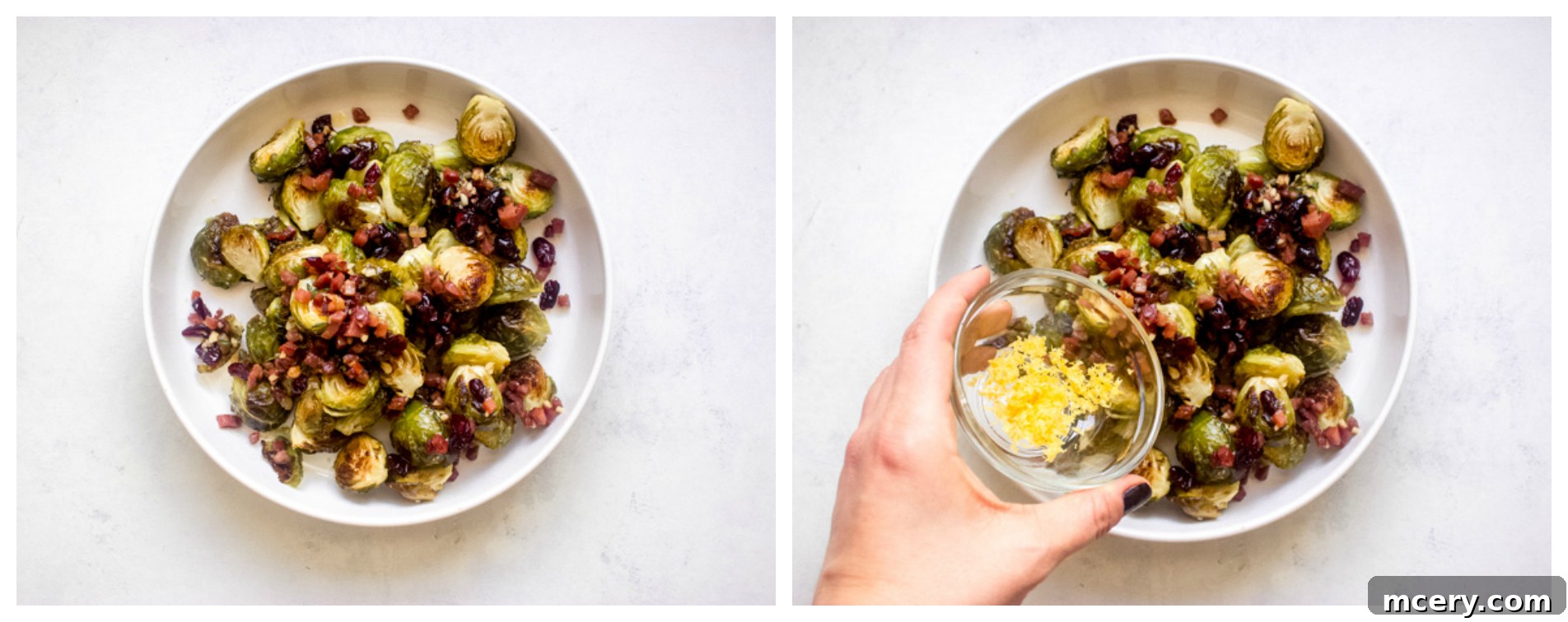 Crispy Prosciutto & Sweet Cranberry Roasted Brussels 7 roasted brussel sprouts topped with lemon zest