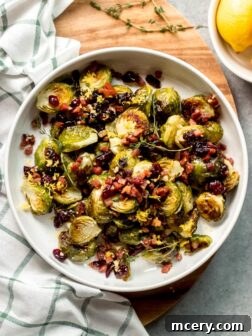 overhead roasted brussel sprouts with cranberries