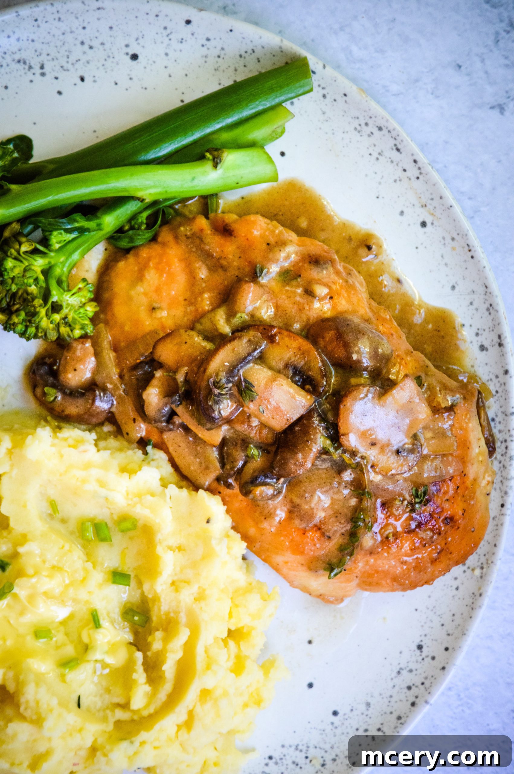 Creamy Chicken and Mushroom Skillet 4 Plated Chicken and Mushroom Skillet with sides