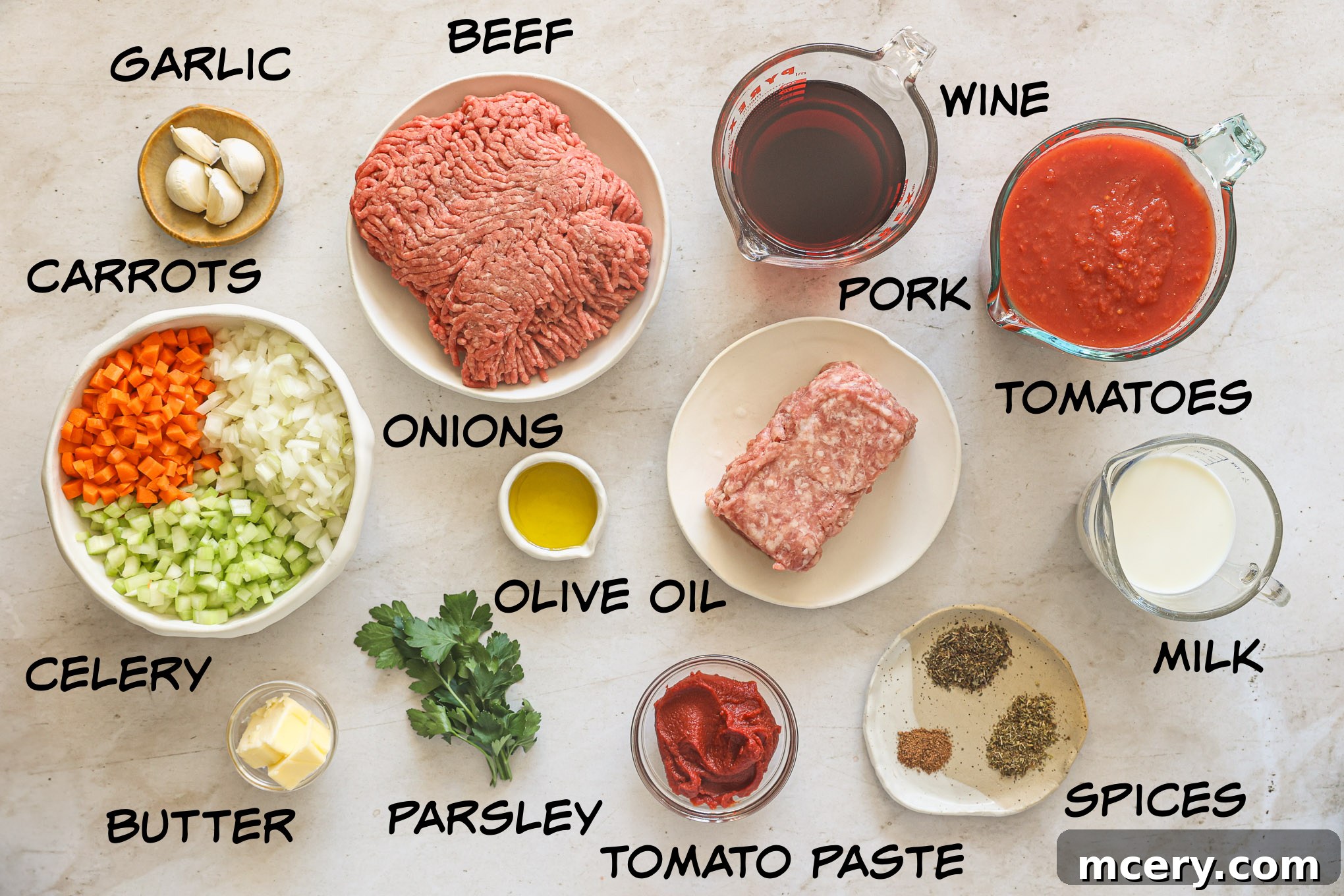 Classic Hearty Bolognese Pasta 3 ingredients for bolognese sauce recipe.