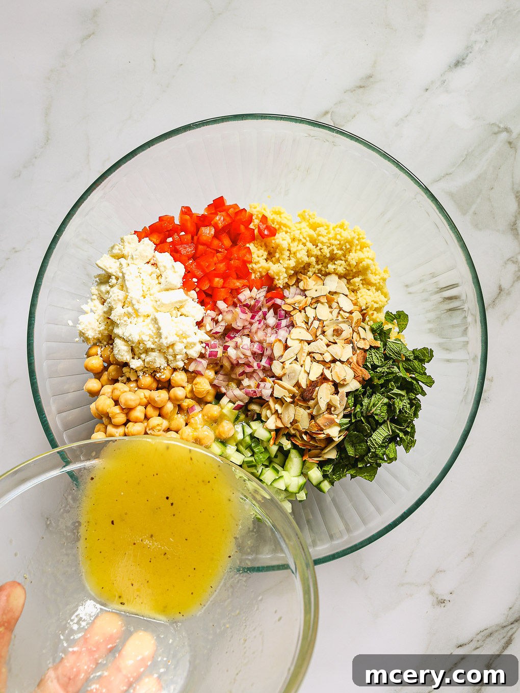 salad and dressing in a serving bowl.