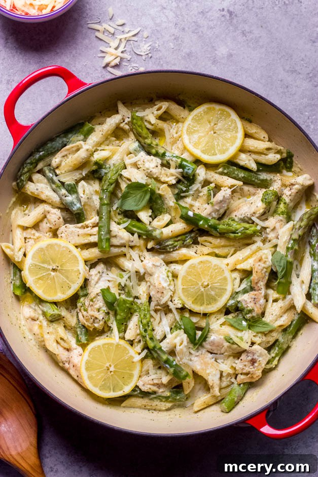 Zesty Lemon Asparagus Chicken Pasta 2 overhead chicken and asparagus pasta
