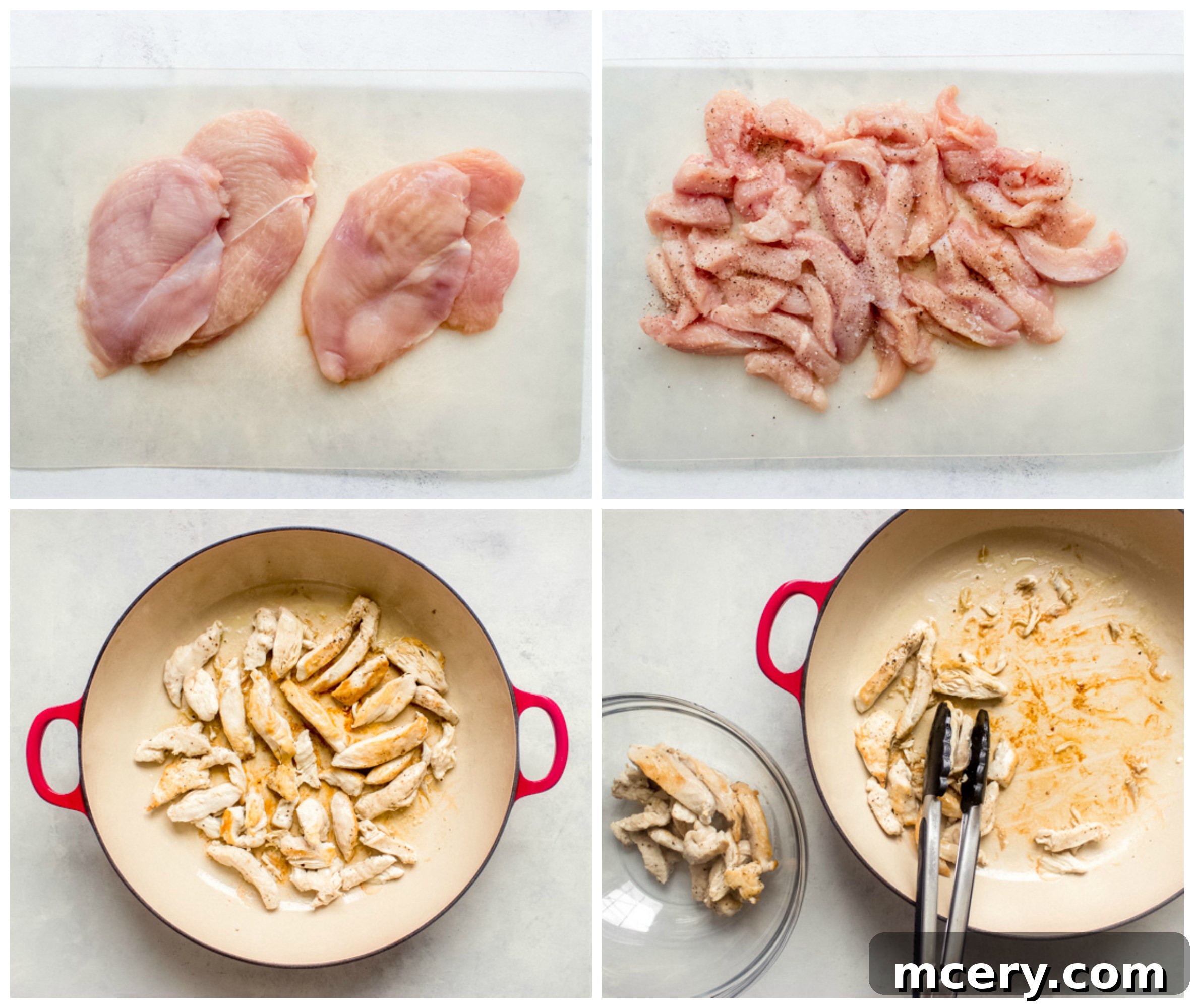 Zesty Lemon Asparagus Chicken Pasta 4 cooked chicken in saute pan