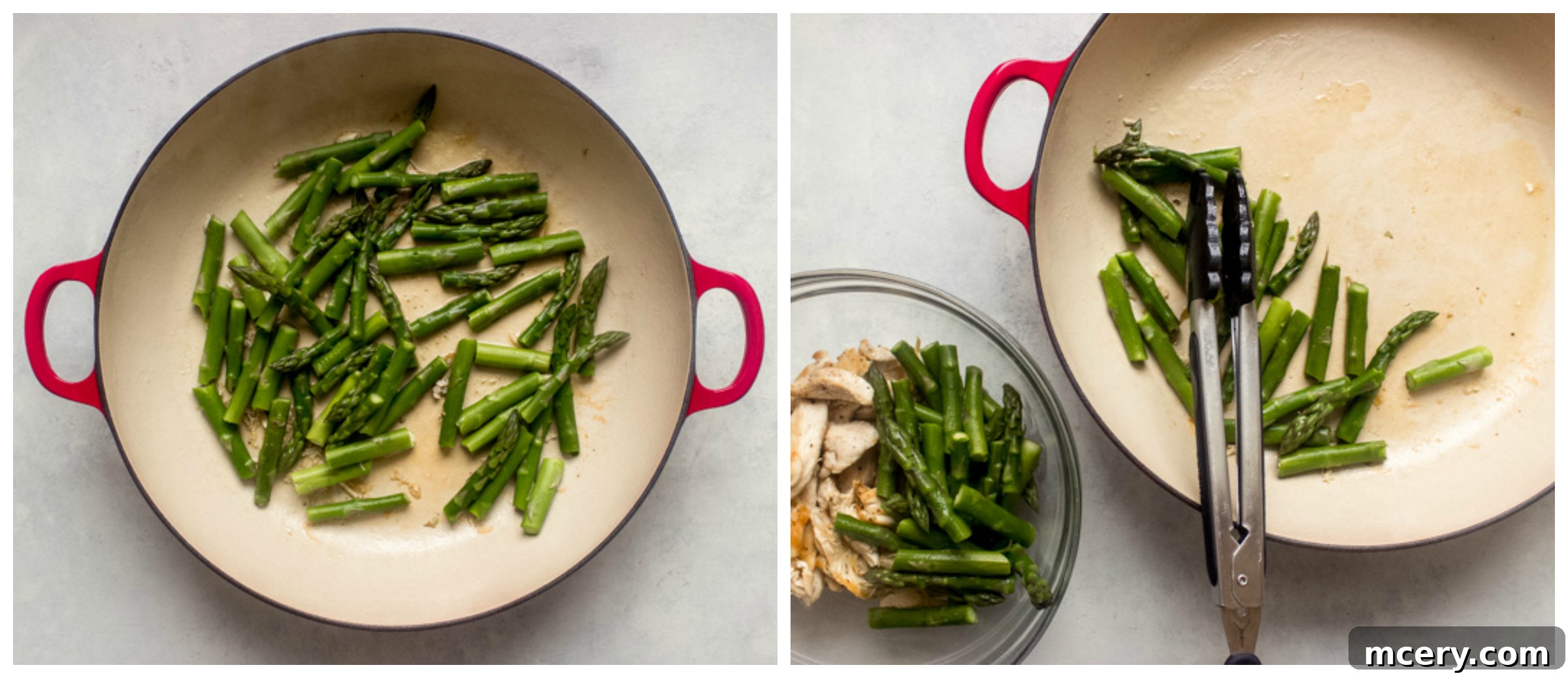 Zesty Lemon Asparagus Chicken Pasta 5 cooked asparagus in saute pan