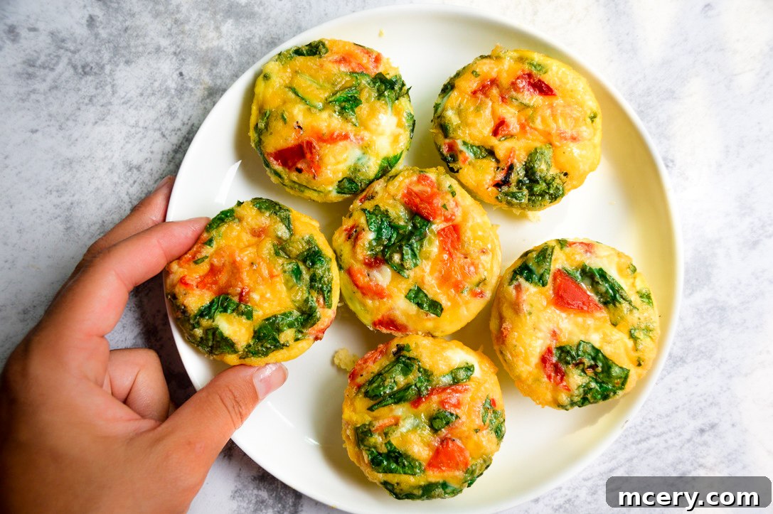 Roasted Red Pepper & Spinach Egg Cups - Healthy Breakfast Idea Vibrant roasted red pepper and spinach egg cups, perfectly golden-brown, in a muffin tin. A healthy, protein-packed breakfast or snack option for busy individuals.