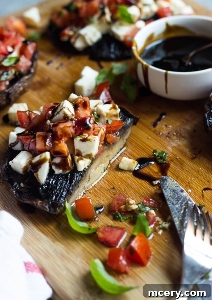 Roasted Portobello Caps with Melted Caprese 3 portobello mushrooms stuffed with caprese salad