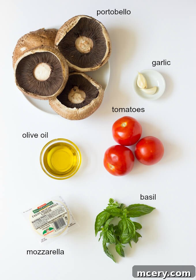 Roasted Portobello Caps with Melted Caprese 4 ingredients for stuffed mushrooms