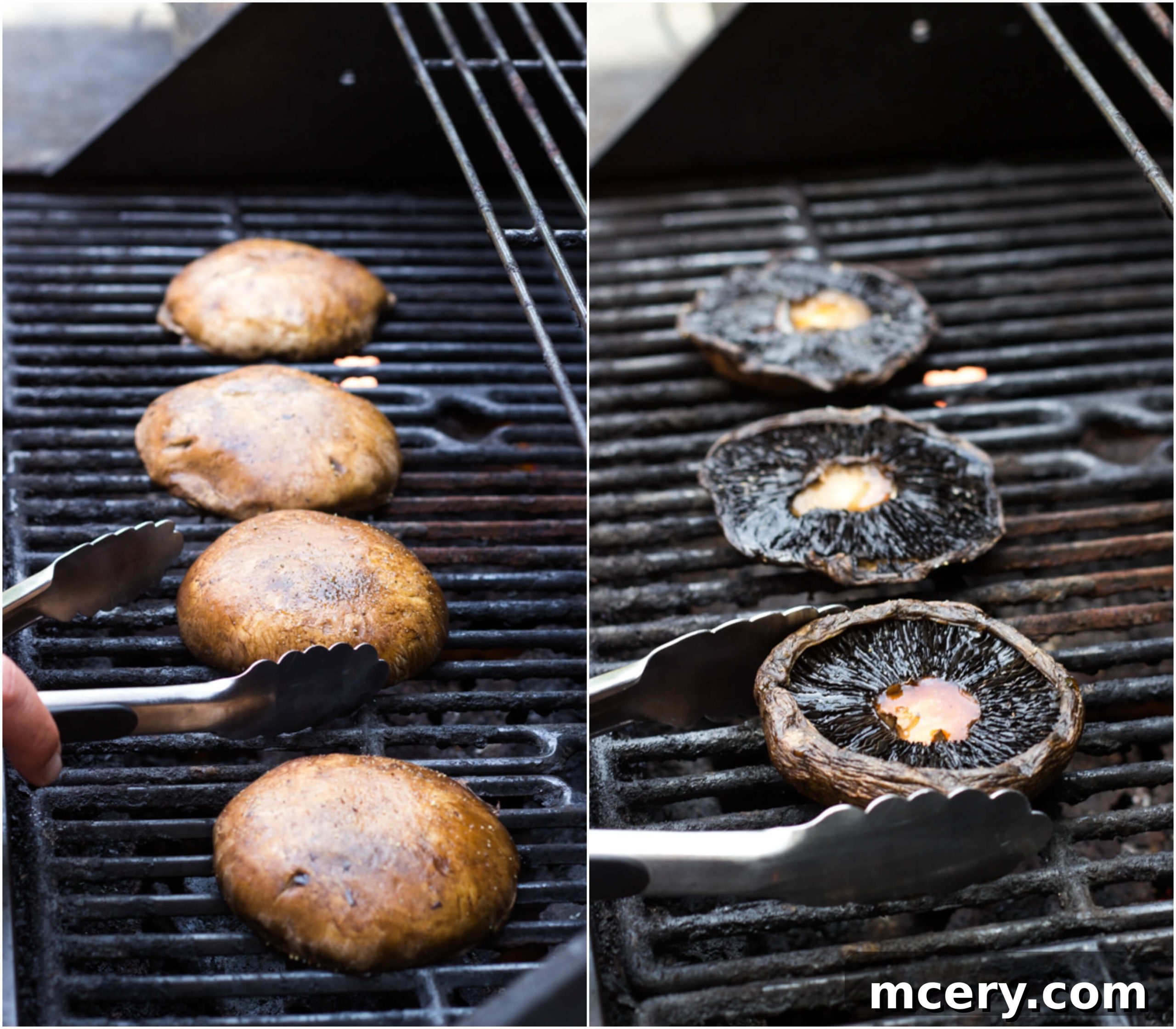 Roasted Portobello Caps with Melted Caprese 7 portobello mushrooms on a grill