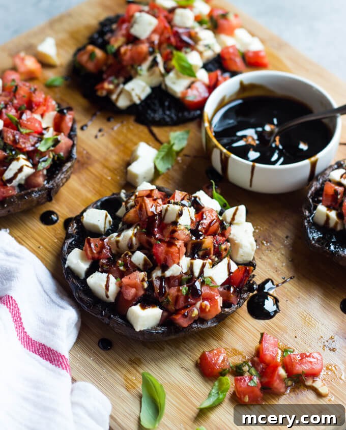 Roasted Portobello Caps with Melted Caprese 8 caprese stuffed mushrooms
