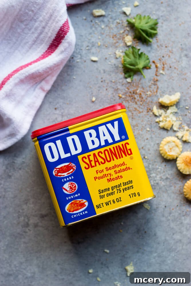 Chesapeake Bay Crab Soup 3 A box of Old Bay seasoning, essential for authentic Maryland Crab Soup.