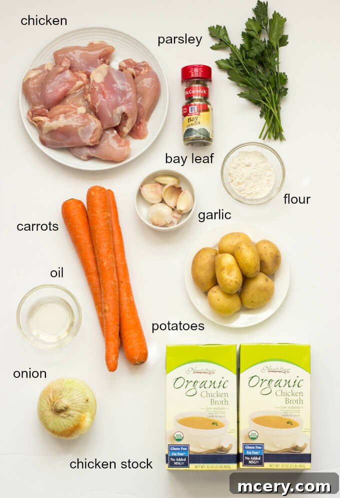 Grandma's Comforting Chicken Stew 2 Ingredients for chicken stew recipe.